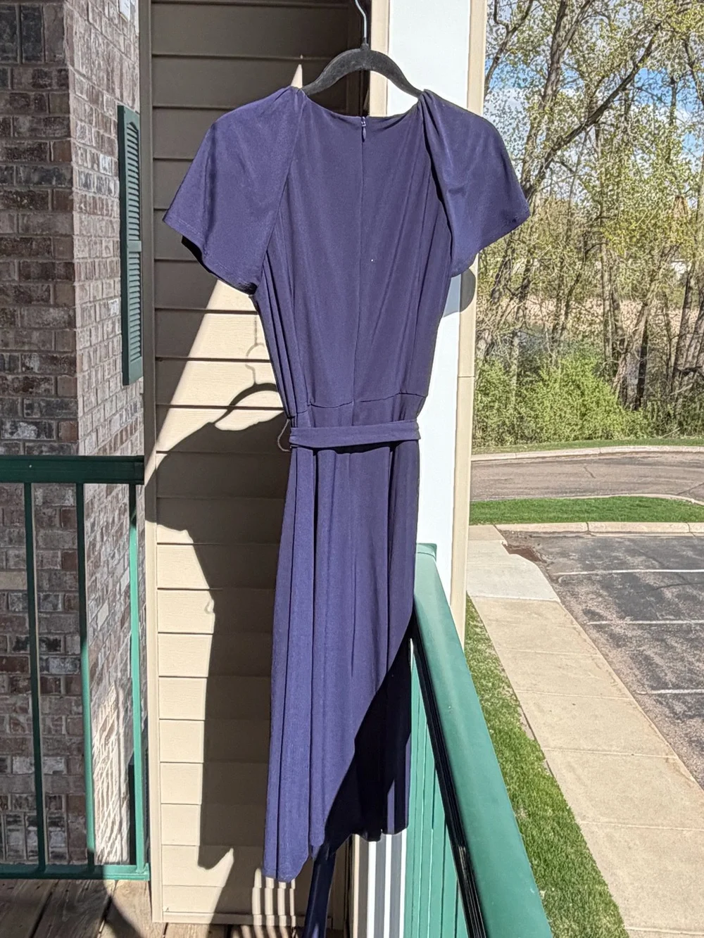 🆕🫐 Jessica Howard Navy Blue Fit & Flare Dress Petite 12P Tie Waist Office Midi - Picture 4 of 17